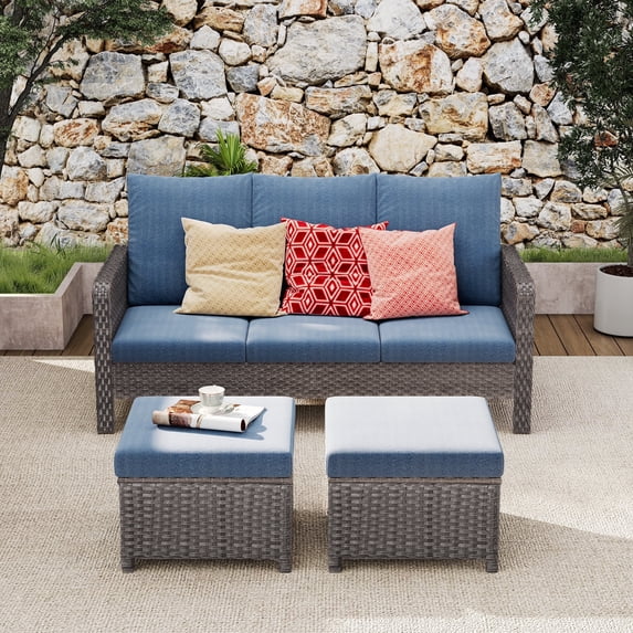 Brafab Patio Rattan Conversation Set Outdoor Furniture Set w/ Meige Cushion