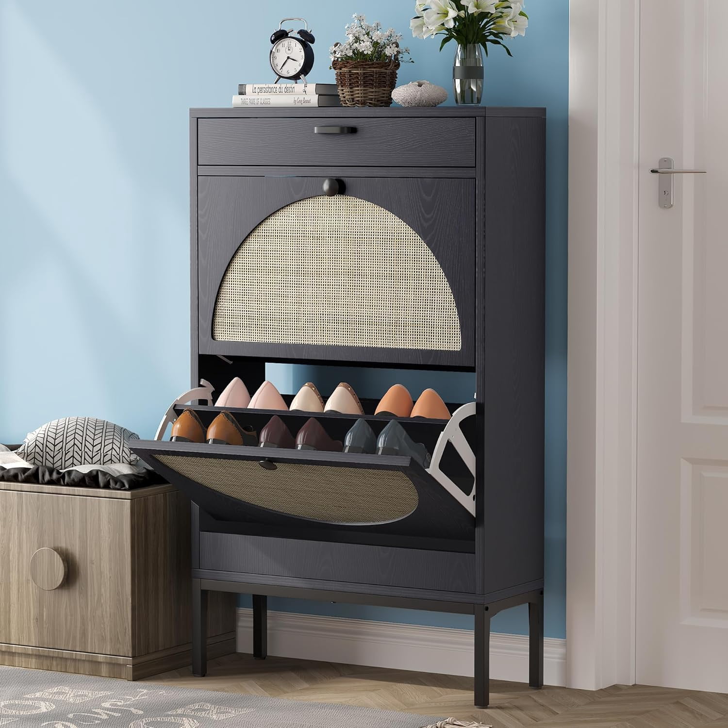 Brafab Shoe Cabinet, Shoe Rack Storage Organizer with 2 Flip Drawers ...