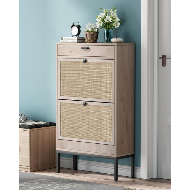 Brafab Rattan Shoe 2 Flip & 1 Small Drawer, Adjustable Shelf