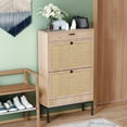 thumbnail image 1 of Brafab Shoe Storage Cabinet with 2 Flip Drawers&1 Small Drawer, Slim Entryway Shoe Organizer with with Adjustable Shelve, Rectangular Woven Rattan Doors for Entryway, Hallway（1 Pieces）, 1 of 9