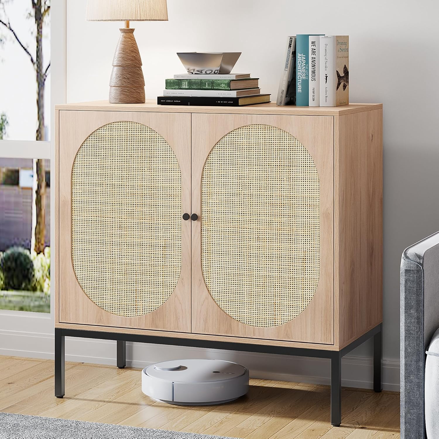 Brafab Sideboard Buffet Cabinet with Natural Rattan Decorated Doors ...