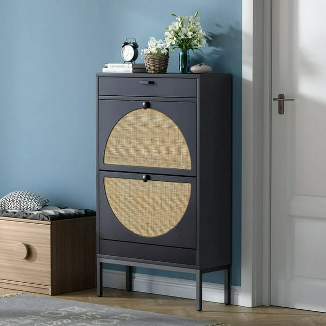 Brafab Slim Shoe Storage Cabinet Rack With 2 Flip Drawers & 1 Storage Drawer