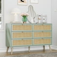 thumbnail image 1 of Brafab Vintage Natural Rattan 6 Drawers Dresser for Bedroom, Mid-Century Modern Dresser with Sturdy Wooden Legs, Boho Double Chest of Drawers with Wood Handles for Closet, Living Room, Mint, 1 of 6
