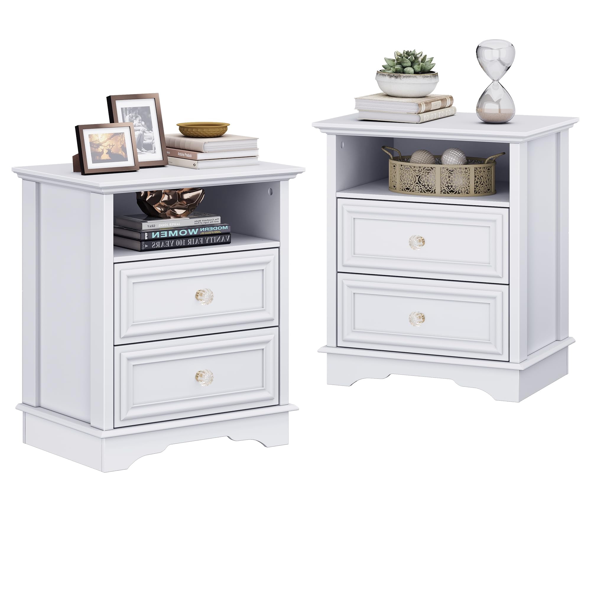 Brafab Farmhouse Nightstand Set of 2, 25" Tall 3-Drawer Open Shelf Bedside Table