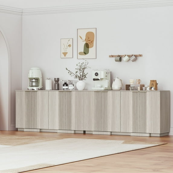 Brafabhome 118" Buffet Cabinet with Storage, 8 Door Accent Sideboard Credenza with 4 Adjustable Shelves, Modern Fluted Media Console Coffee Bar Table for Living Kitchen Dining Room | White