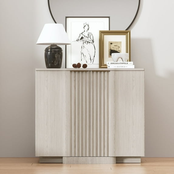 Brafabhome 31.5" Fluted Buffet Cabinet with Storage, 2 Door Accent Sideboard Credenza with Adjustable Shelves, Modern Curved Media Console Coffee Bar Table for Living Kitchen Dining Room | White