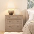 thumbnail image 1 of Brafabhome 31.5" Oversized Extra Large Nightstands with 3 Drawers, Wooden Bedside Table with Vintage Handles, Farmhouse Night Stand with Storage for Bedroom, Light Oak, 1 of 9