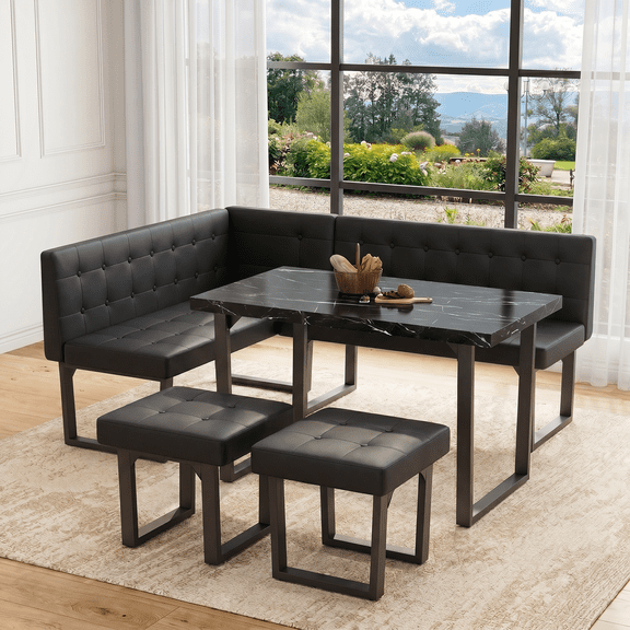 Brafabhome 5 Piece Corner Dining Table Set, 72 Inch Breakfast Nook with Banquette, Modern Kitchen Table with Storage Bench for 6 | Black
