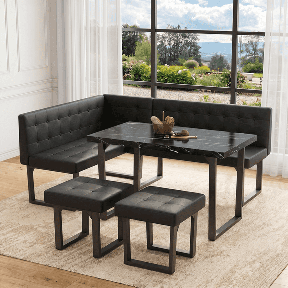 Brafabhome 5 Piece Corner Dining Table Set, 72 Inch Breakfast Nook with Banquette, Modern Kitchen Table with Storage Bench for 6 | Black