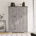 thumbnail image 1 of Brafabhome 62"H Wooden Armoire Wardrobe Closet with 2 Drawers, 3 Doors Modern Wardrobe Cabinet with Mirror and Adjustable Shelf for Clothes Coats, Gray, 1 of 8
