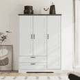 thumbnail image 1 of Brafabhome 62"H Wooden Armoire Wardrobe Closet with 2 Drawers, 3 Doors Modern Wardrobe Cabinet with Mirror and Adjustable Shelf for Clothes Coats, White, 1 of 8