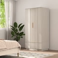 thumbnail image 1 of Brafabhome 67"H Fluted Armoire Wardrobe Closet with Drawer, Wooden 2 Doors Wardrobe Cabinet with Hanging Rod & Adjustable Shelf for Bedroom | Whitewash, 1 of 10