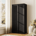 thumbnail image 1 of Brafabhome 67" Tall Rattan Storage Cabinet with 2 Doors, Wooden Pantry Cabinets with 4 Adjustable Shelves & Solid Wood Handle for Home, Kitchen | Black, 1 of 10