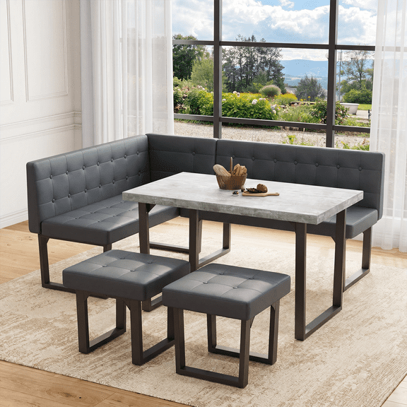 Brafabhome 5 Piece Corner Dining Table Set, 72 Inch Breakfast Nook with Banquette, Modern Kitchen Table with Storage Bench for 6 | Dark Gray