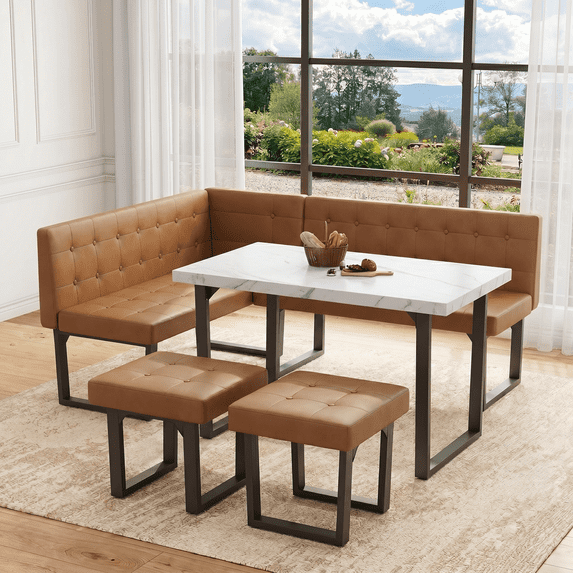 Brafabhome 5 Piece Corner Dining Table Set, 72 Inch Breakfast Nook with Banquette, Modern Kitchen Table with Storage Bench for 6 | Orange