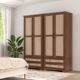 thumbnail image 1 of Brafabhome 71"H Armoire Wardrobe Closet with 2 Drawers, Farmhouse 2 Doors Armoire Cabinet with Hanging Rod, Modern Freestanding Wardrobe Clothes Cabinet for Bedroom | Walnut(2 Set), 1 of 6