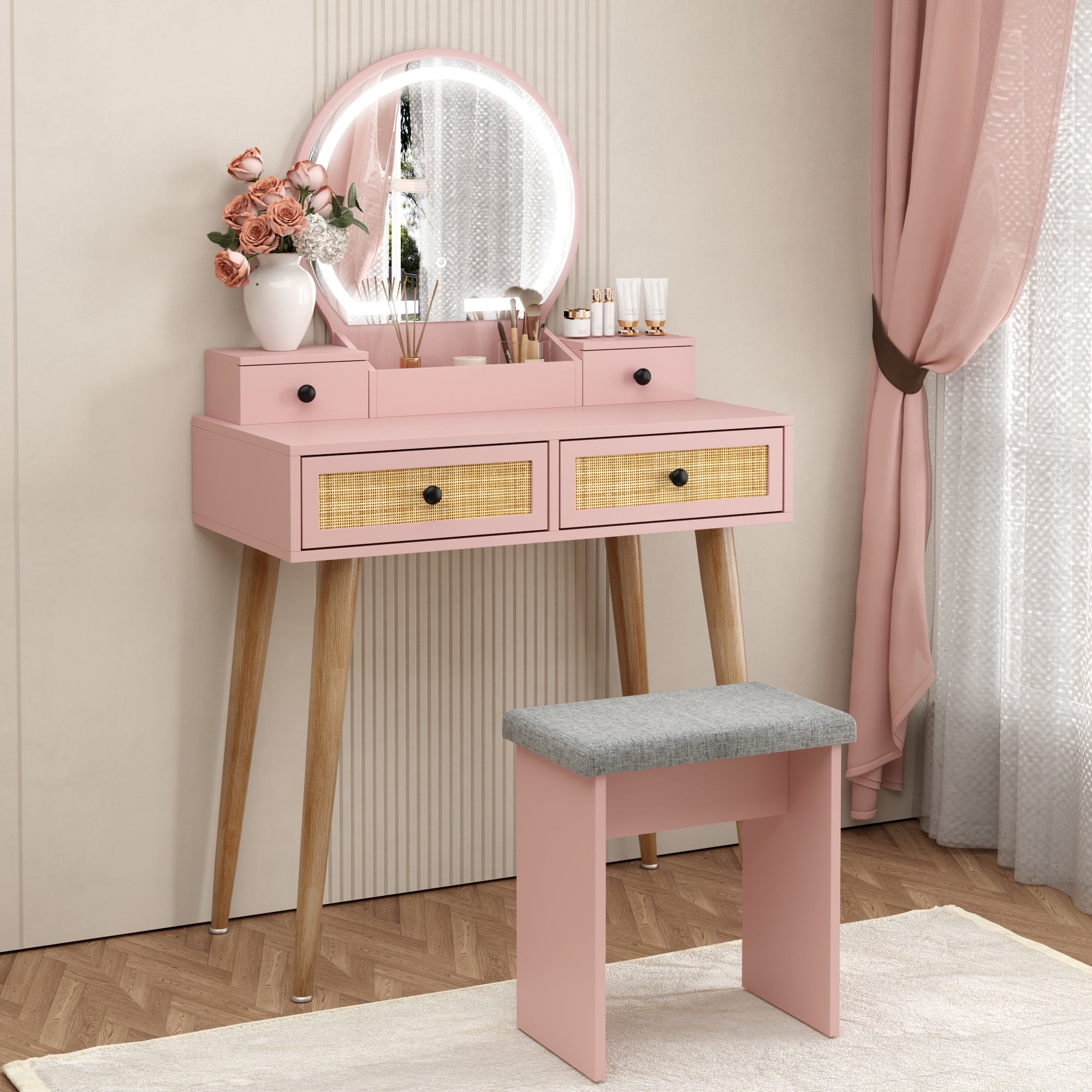 Brafabhome Boho Vanity Table Set with Adjustable Lighted Mirror