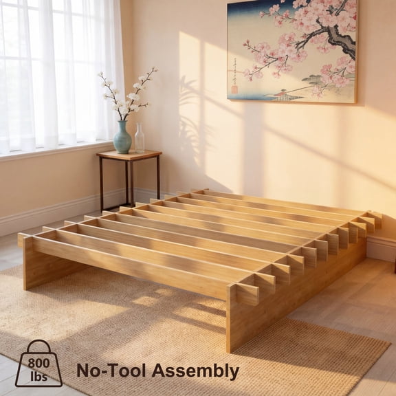 Brafabhome King Bed Frame with Wood Slat Support, Joinery Wood Platform with 8" Under-Bed Storage, No Box Spring Needed, No-Tool Assembly, Natural