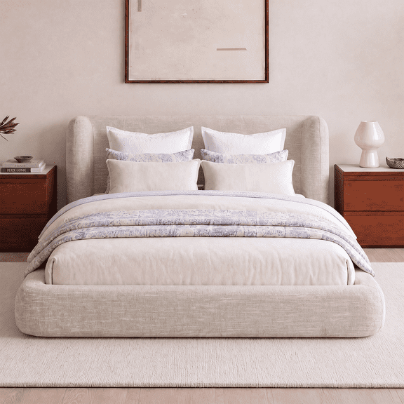 Brafabhome King Cloud Bed Frame with 5.9" Thick Fully Padded Frame, Upholstered Platform Bed Frame with Wingback Headboard, Noise-Free, No Box Spring Needed, Easy Assembly | Cream