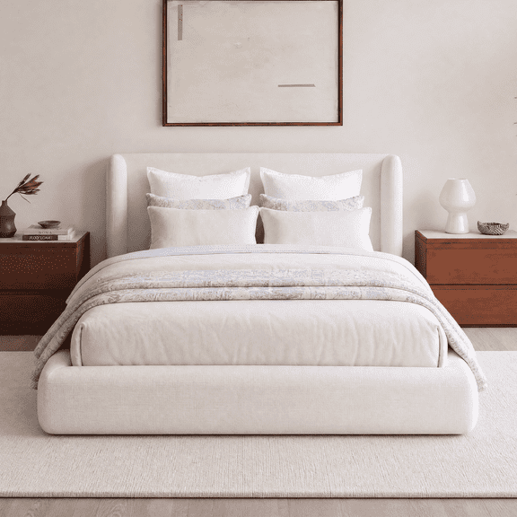Brafabhome Queen Cloud Bed Frame with 5.9" Thick Fully Padded Frame, Upholstered Platform Bed Frame with Wingback Headboard, Noise-Free, No Box Spring Needed, Easy Assembly | White