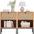 thumbnail image 1 of Brafabhome Rattan Nightstands with Drawer, Modern Bedside Tables with Open Storage Shelf for Bedroom, Accent Sofa End Table with Steel Legs for Living Room, Set of 2 | Brown, 1 of 8