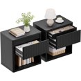 thumbnail image 1 of Brafabhome Set of 2 End Tables with Drawer for Living Room, Modern Fluted Side Tables with Hidden Drawer, Wooden Nightstands with Open Storage Shelf for Bedroom | Black, 1 of 10
