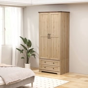 Brafabhome 71"H Armoire Wardrobe Closet with 2 Drawers, Farmhouse 2 Doors Armoire Cabinet with Hanging Rod, Modern Freestanding Wardrobe Clothes Cabinet for Bed