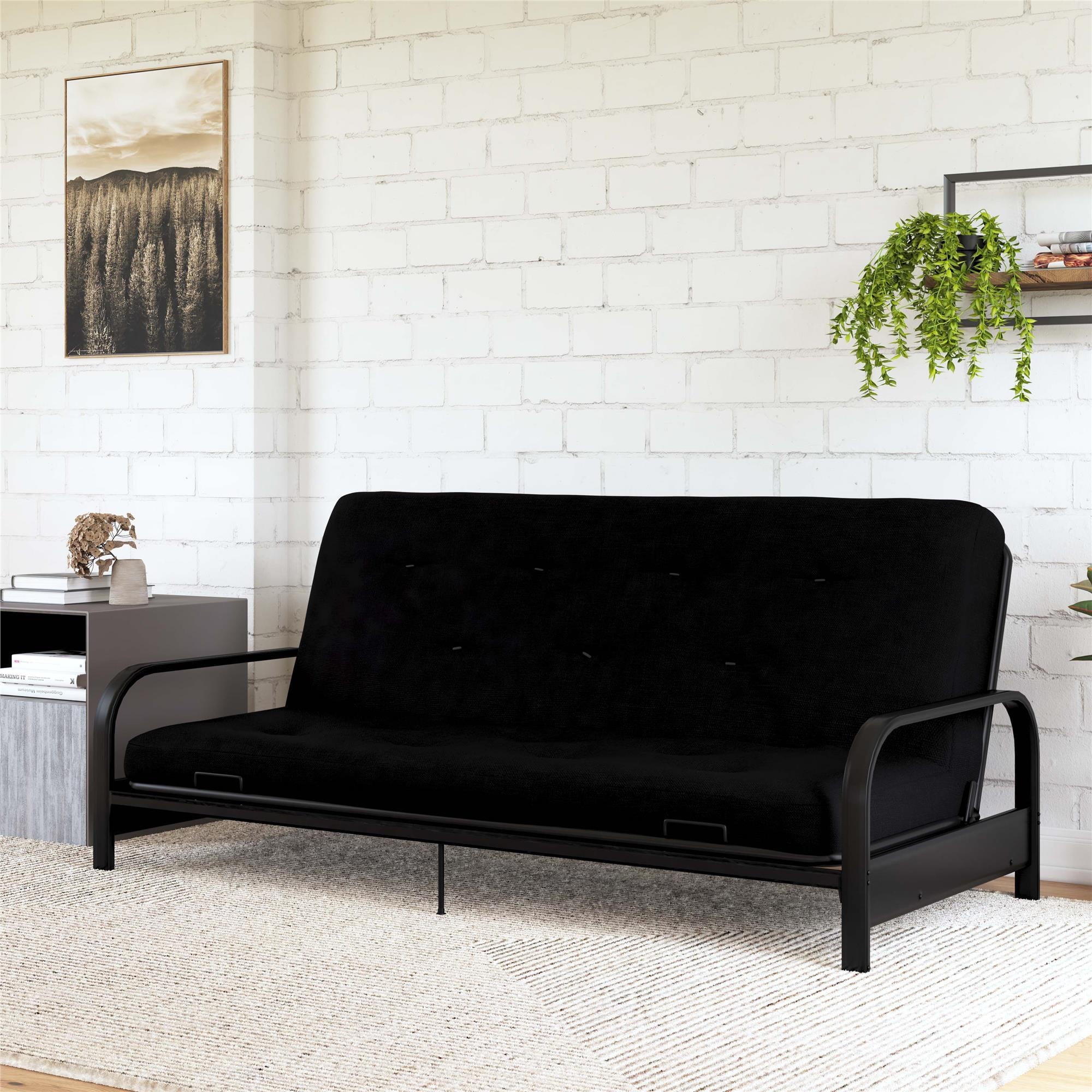 Signature Sleep Braga 6-Inch Bonnell Coil Futon Mattress, Polyester Linen, Full, Black