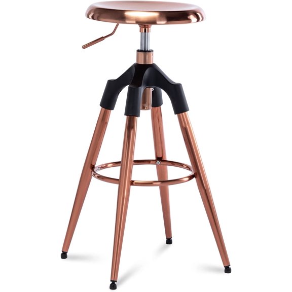 Brage Living 29-32.5 Inch Industrial Adjustable Bar Stool, Swivel Round Seat Metal Barstool with Legs, Backless Heavy Duty Airlift Bar Chair for Kitchen Dining Pub Cafe (Rose Gold)