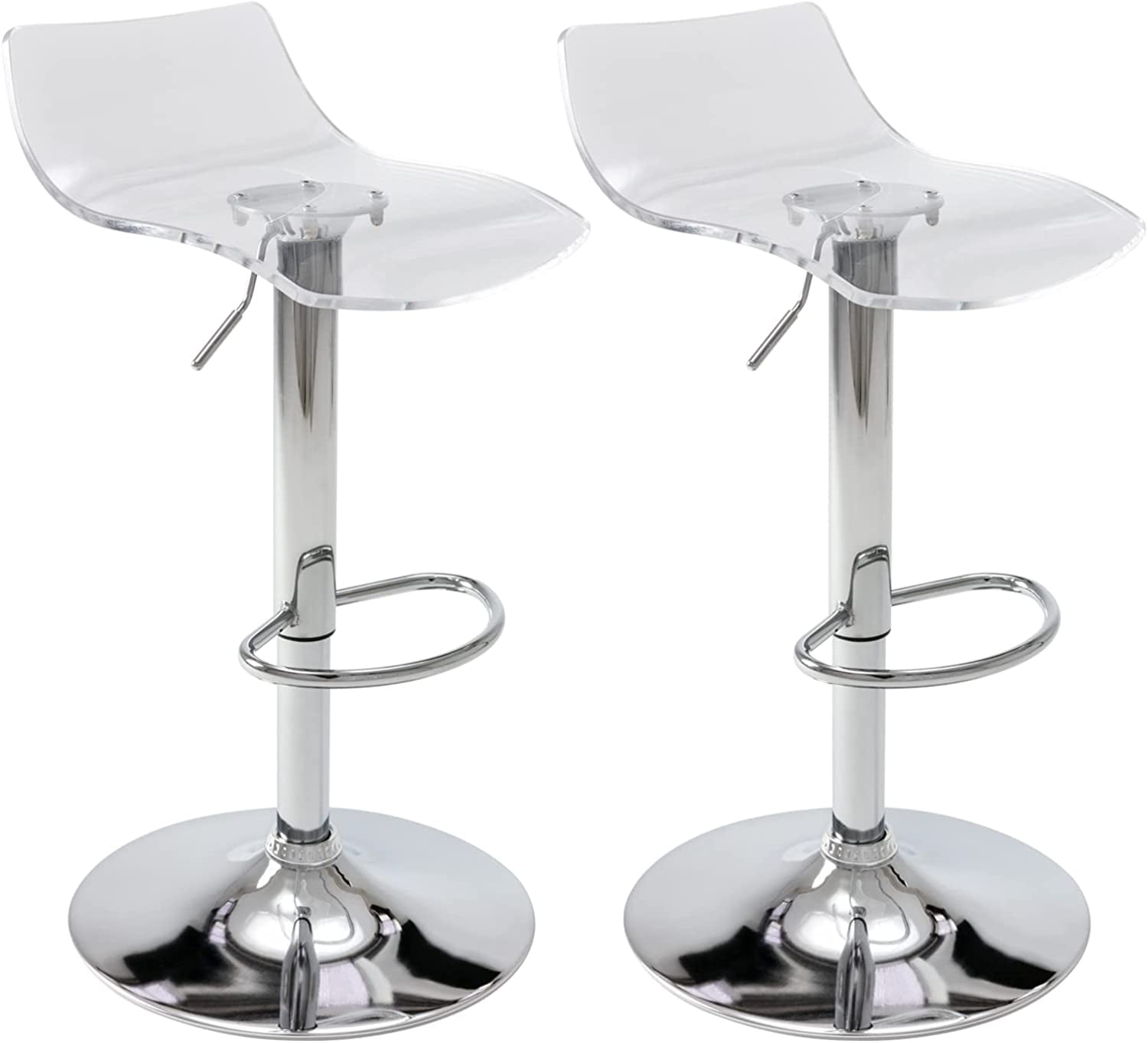 Brage Living Acrylic Bar Stools Set of 2, Transparent Swivel Adjustable ...