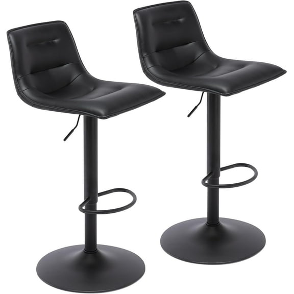 Brage Living Adjustable Bar Stools Set of 2, Modern PU Leather Swivel Counter Height Barstools with Back, Armless Airlift Curved Bar Chairs for Kitchen Dining Cafe (Black, Black Base)