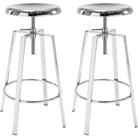 Brage Living Atlas Industrial Bar Stools Set of 2, Adjustable Swivel Four Legged Round Metal Barstools, Backless Counter Height Bar Chairs for Kitchen Dining (Chrome)