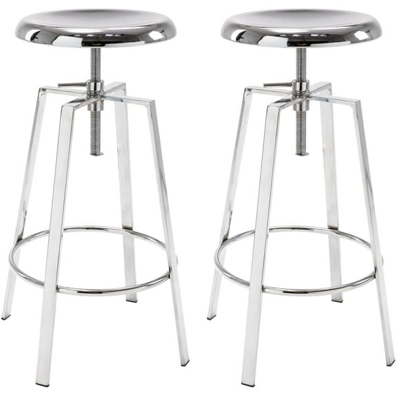 Brage Living Atlas Industrial Bar Stools Set of 2, Adjustable Swivel Four Legged Round Metal Barstools, Backless Counter Height Bar Chairs for Kitchen Dining Pub Cafe (Chrome)
