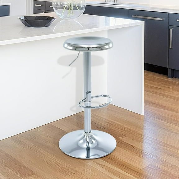 Brage Living Bar Stools, Adjustable Height Swivel Bar Stools, Metal Airlift Barstools, Backless Counter Height Bar Chairs for Kitchen Dining Room Pub Cafe 1Pc (Silver)