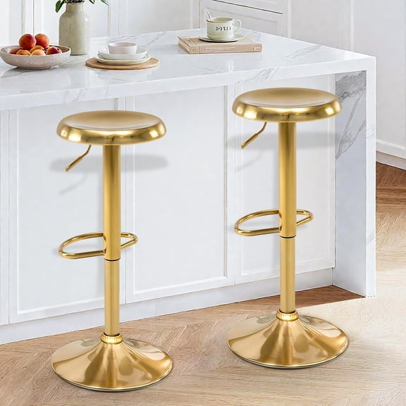 Brage Living Bar Stools Set of 2, Adjustable Swivel Barstools, Metal Counter Height Stools, Backless Bar Stool for Kitchen Island Pub, Gold