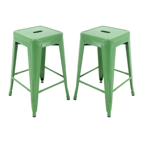 Brage Living Industrial Metal Bar Stools Counter Stool Barstools Set of 2 Modern Backless 24” Stackable Metal Indoor/Outdoor Bar Stools Kitchen Counter Stools Chairs