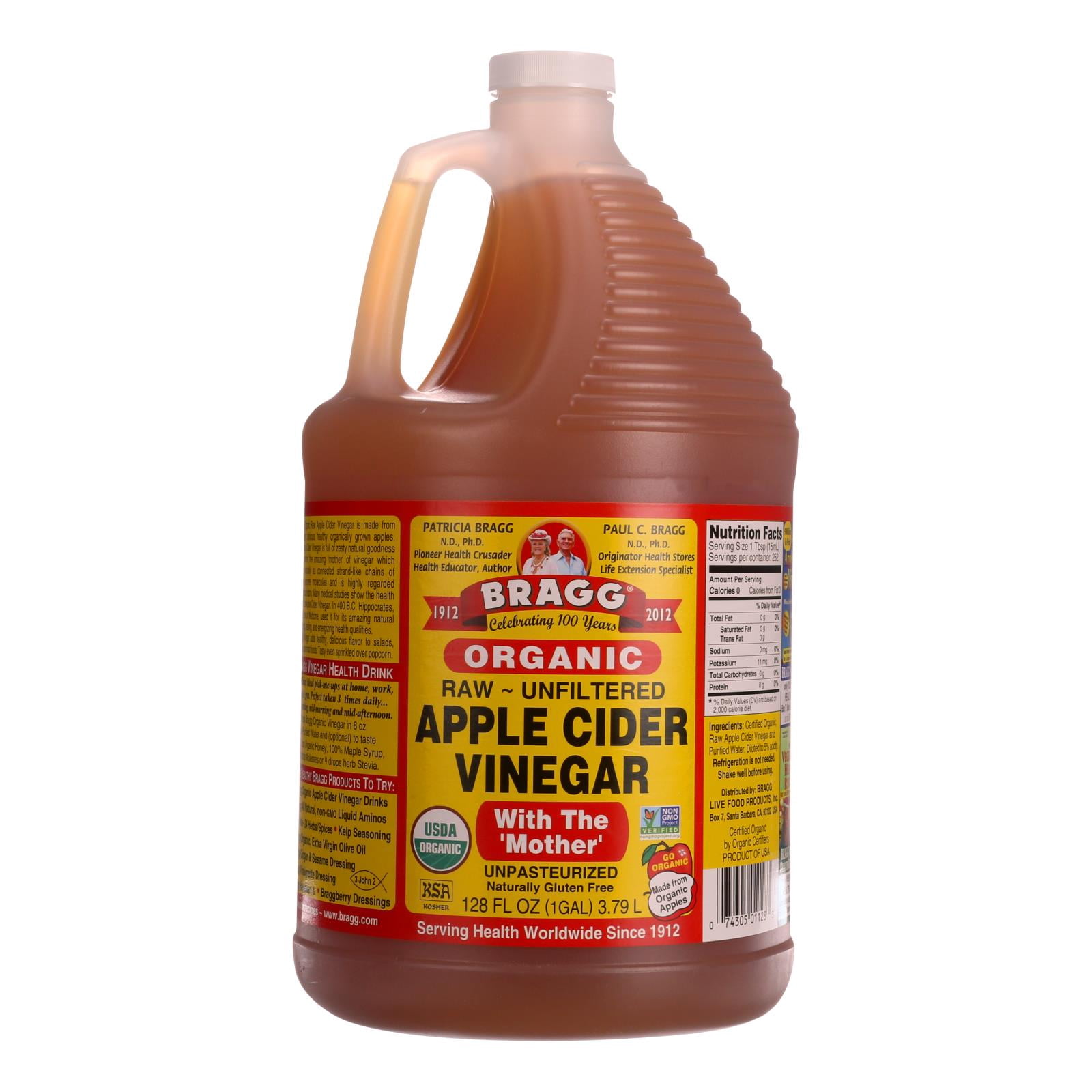 (4 pack) Bragg Organic Apple Cider Vinegar with The Mother, Raw and Unfiltered, 128 fl oz