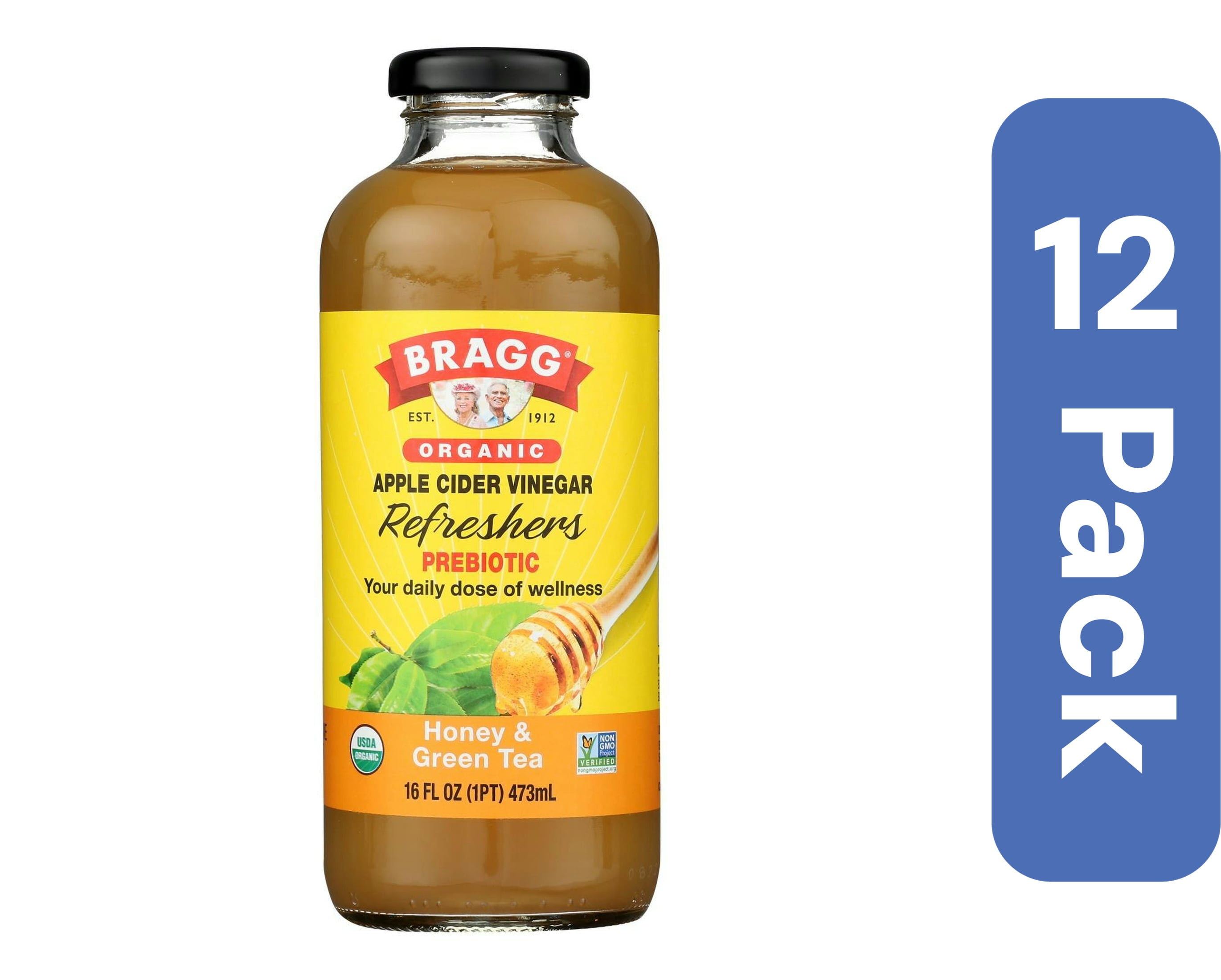 Bragg Apple Cider Vinegar Refresher Honey & Green Tea 16 oz (Pack of 12)
