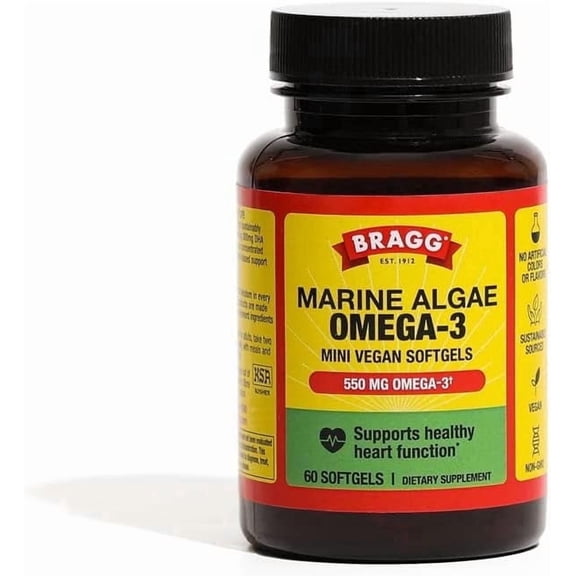Bragg Vegan Omega-3 Supplement Capsules with DHA and EPA - 60 Vegan Softgels