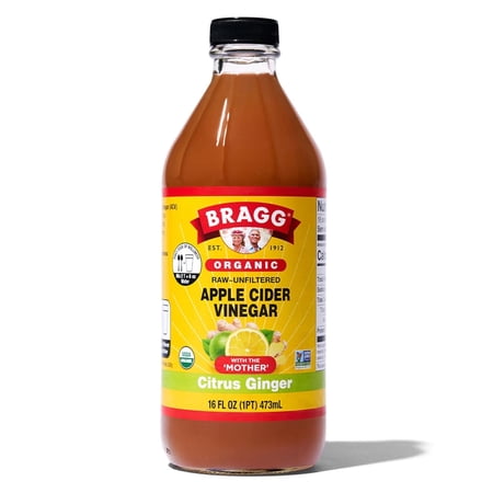Bragg Organic Apple Cider Vinegar Citrus Ginger with the Mother, Raw and Unfiltered, 16 fl oz