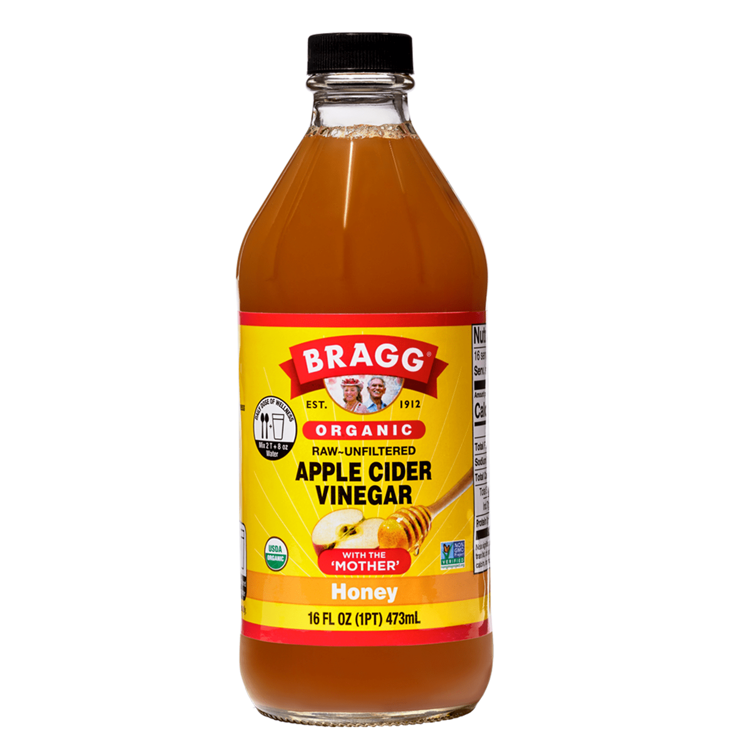 Bragg Organic Apple Cider Vinegar Honey with The Mother, Raw and Unfiltered, 16 fl oz