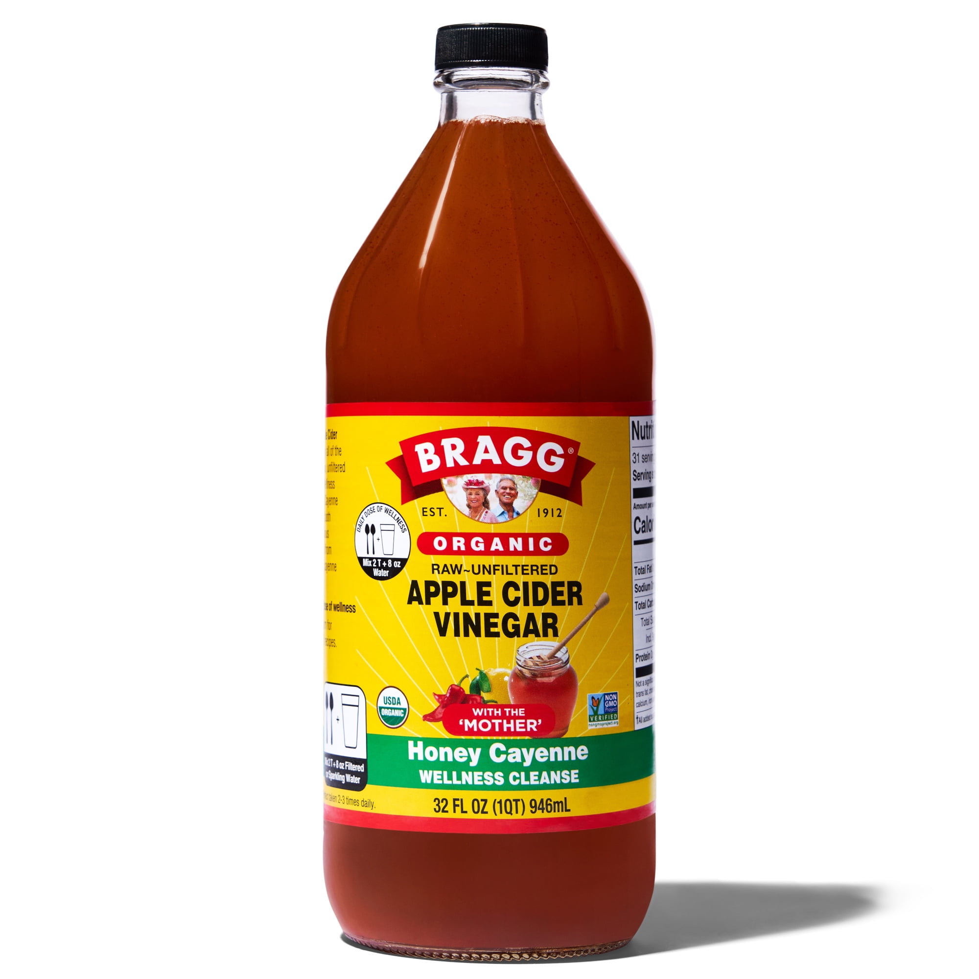 Bragg Organic Apple Cider Vinegar Honey Cayenne Wellness Cleanse with the  Mother, Raw and Unfiltered, 32 fl oz - Walmart.com