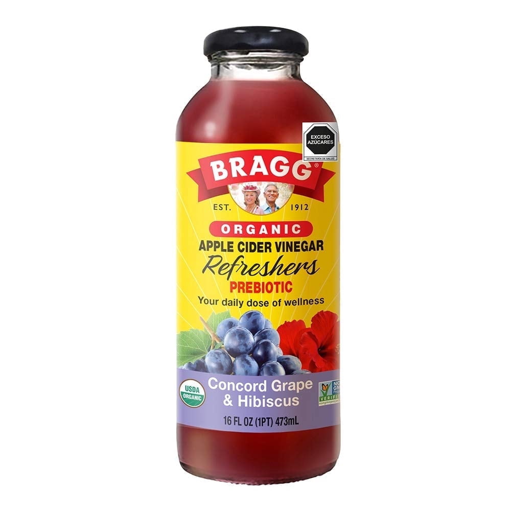 Bragg Organic Apple Cider Vinegar Refreshers Concord Grape and Hibiscus -- 16 fl oz Pack of 2