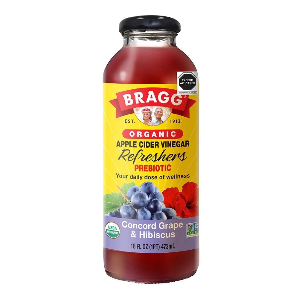 Bragg Organic Apple Cider Vinegar Refreshers Concord Grape and Hibiscus -- 16 fl oz Pack of 3