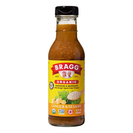 Bragg Organic Ginger Sesame Salad Dressing and Marinade with Apple Cider Vinegar, 12 fl oz Bottle