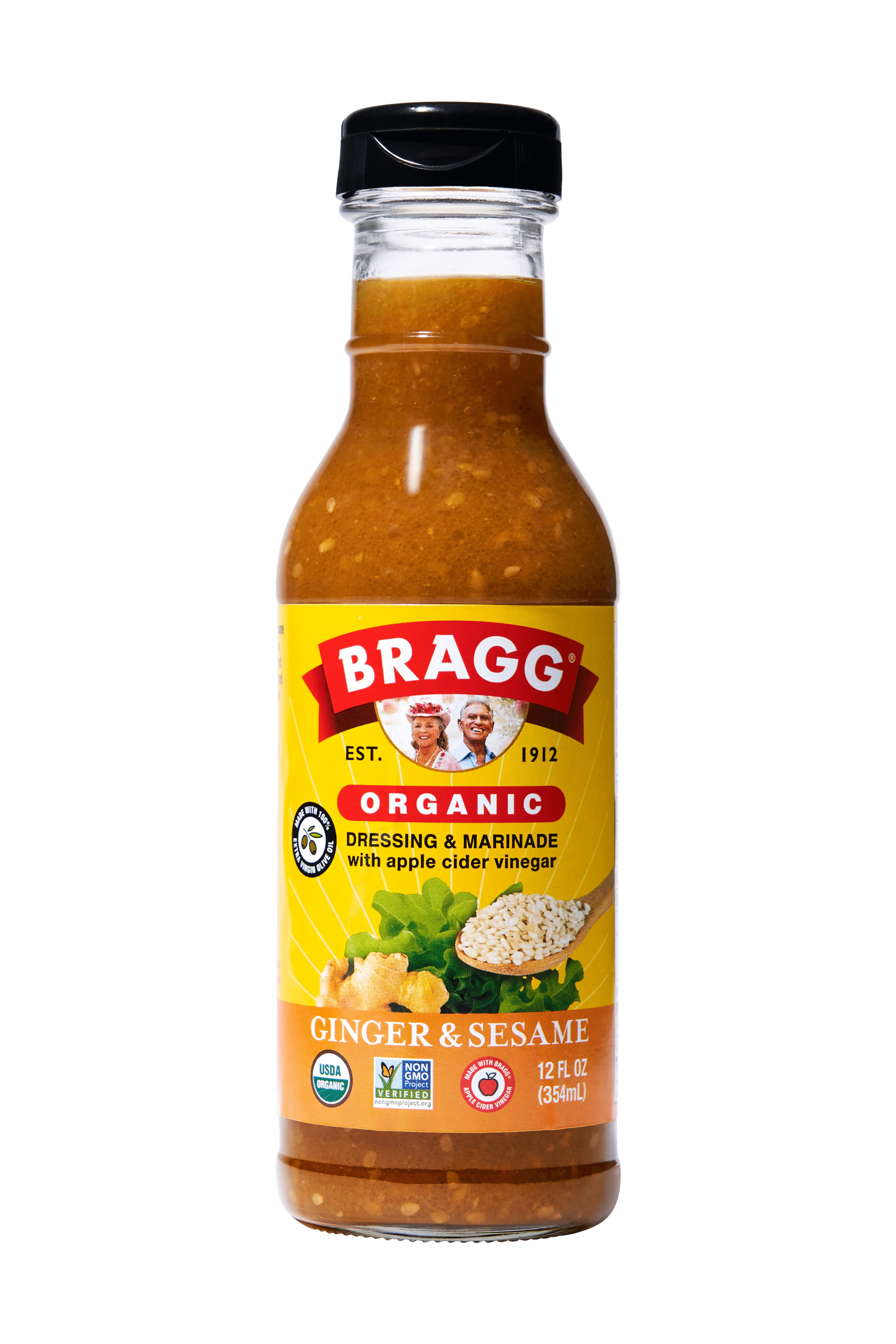 Bragg Organic Ginger Sesame Salad Dressing and Marinade with Apple Cider Vinegar, 12 fl oz Bottle