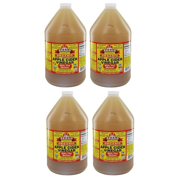 Bragg Organic Raw-Unfiltered Apple Cider Vinegar 128 fl.oz. (4 - 1 Gallon Jugs)