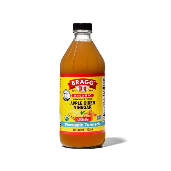 Bragg Organic Apple Cider Vinegar Pineapple Turmeric with the Mother, Raw and Unfiltered, 16 fl oz