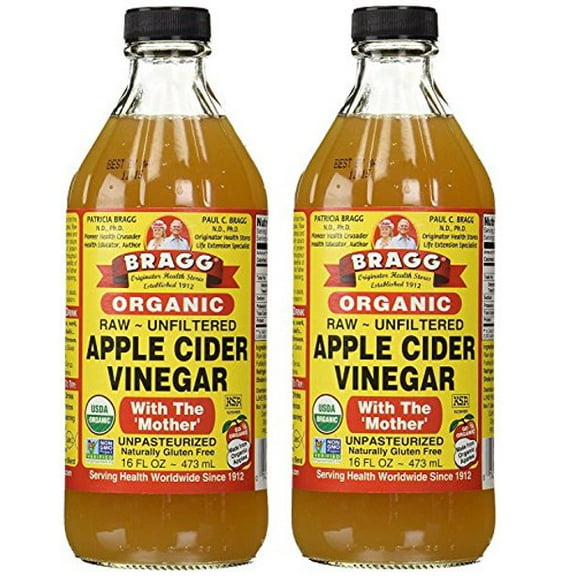 Bragg Organic Apple Cider Vinegar With the Mother USDA Certified Organic Raw, Unfiltered All Natural Ingredients, 16 ounce, 2 Pack