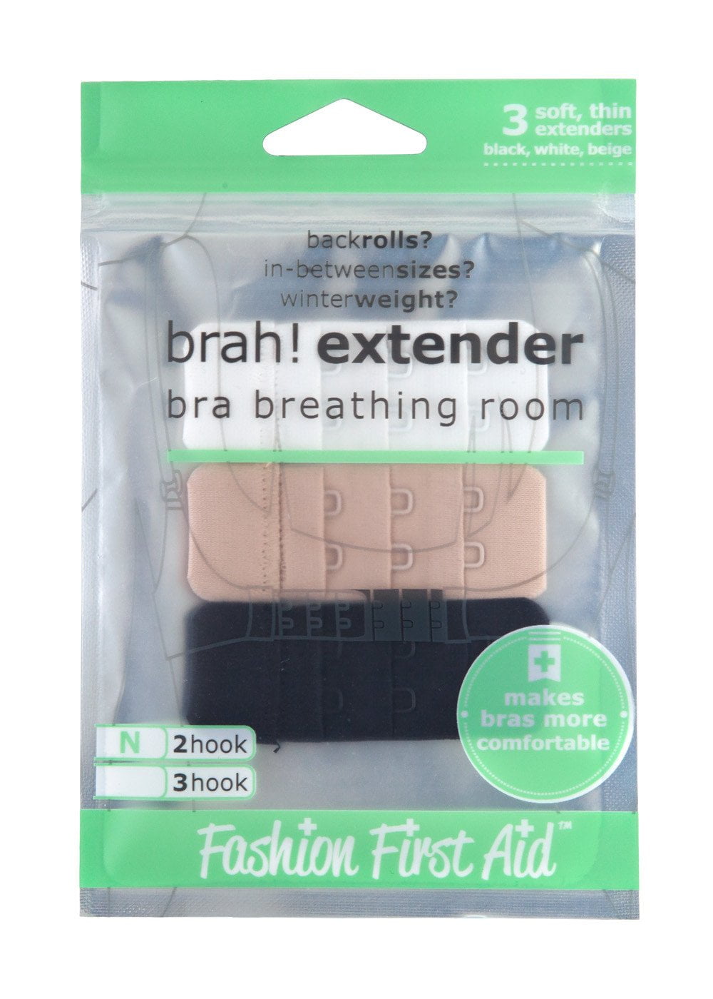 Brah! Extender: 2 hook Narrow Bra Band Extension, 3 Pack (White, Beige,  Black)